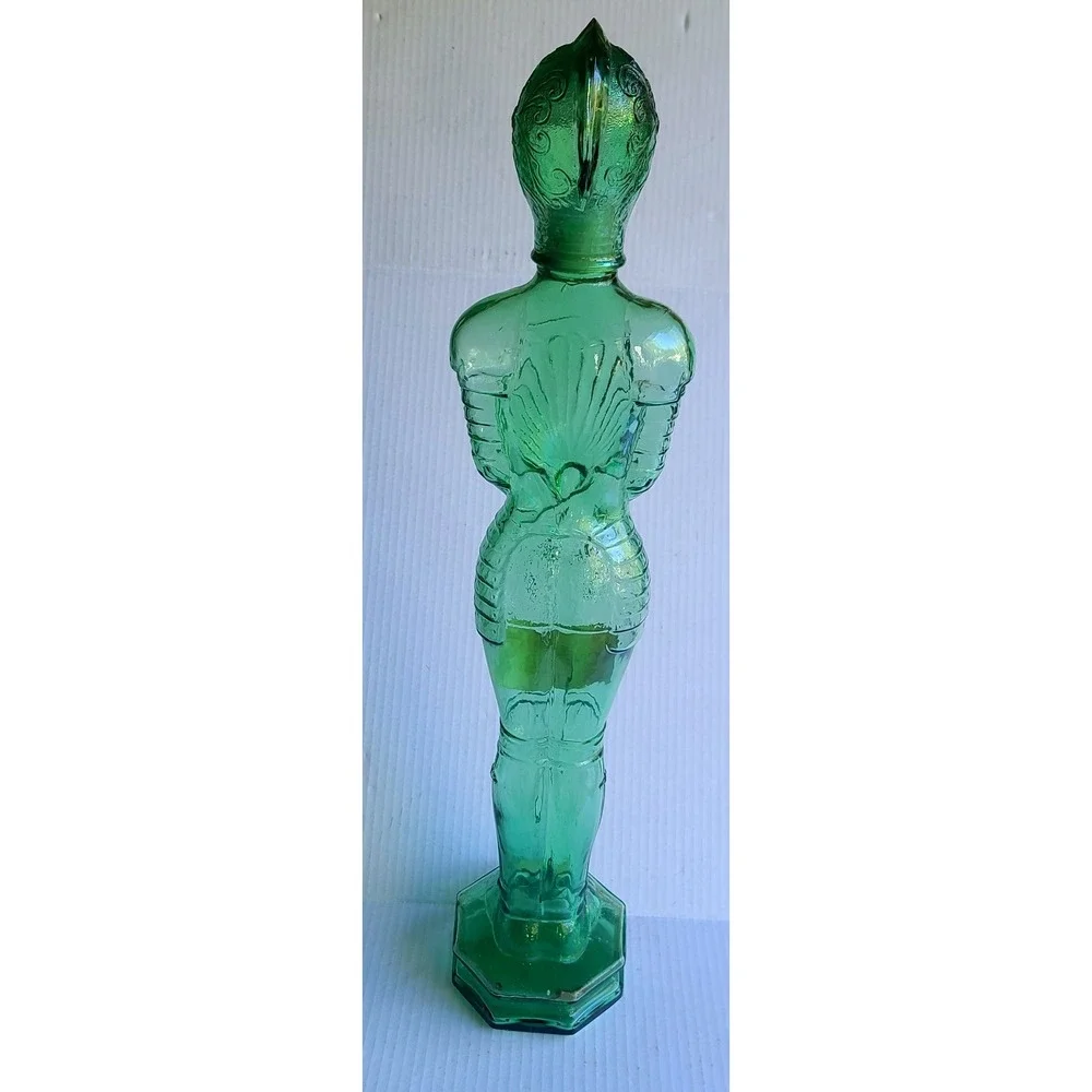 Vintage Green‎ Glass Knight Armor Wine Bottle Decanter Glassware Collectible